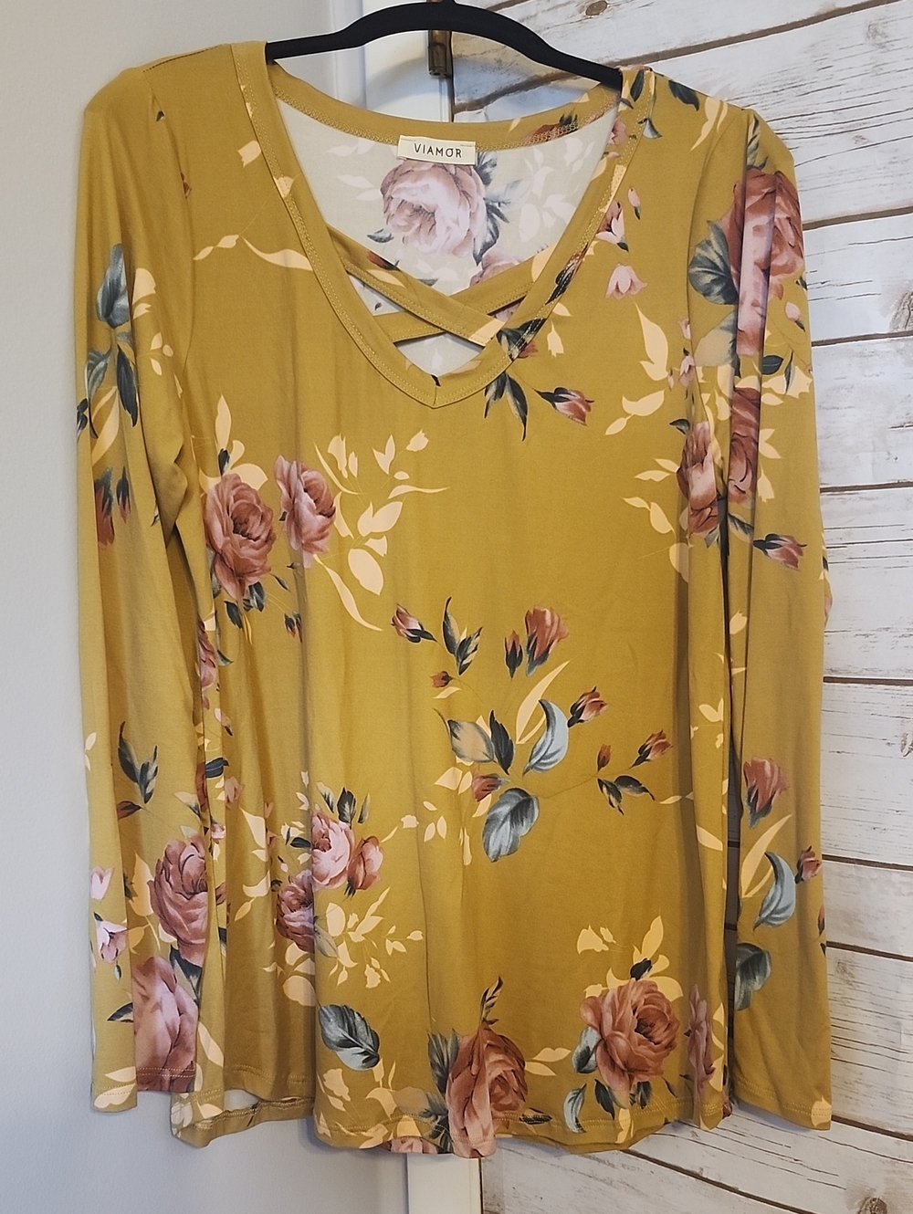 Mustard Floral Crisscross V-Neck Top - NEW